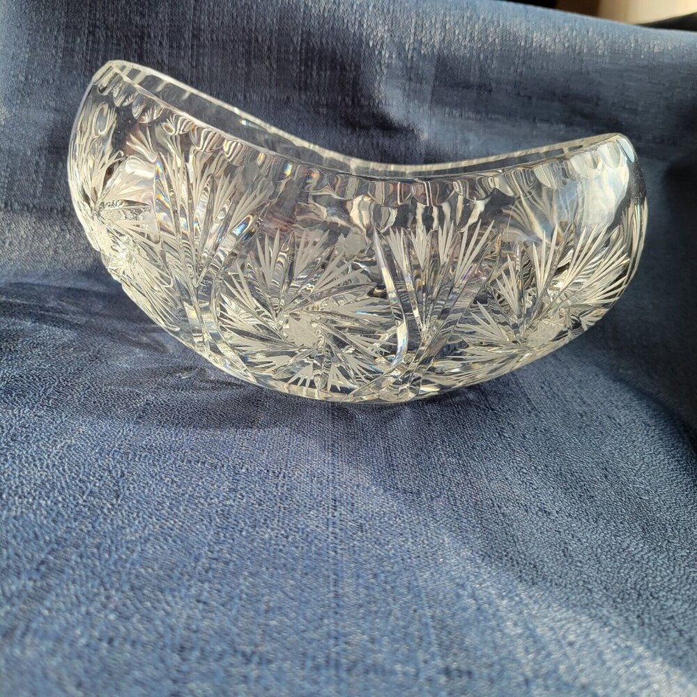 Vintage Brilliant Cut Heavy Glass Boat Bowl Canoe, Starburst & Pineapple